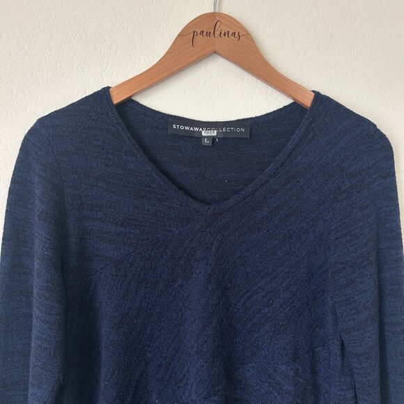 Stowaway Collection Sweater Womens Large Maternity Blue Black V-Neck Top L - Picture 2 of 6